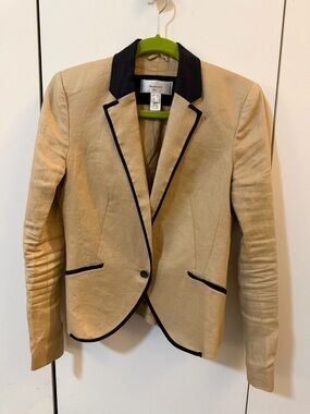 Mango Lined Beige Blazer with Black Trim - 100% Linen